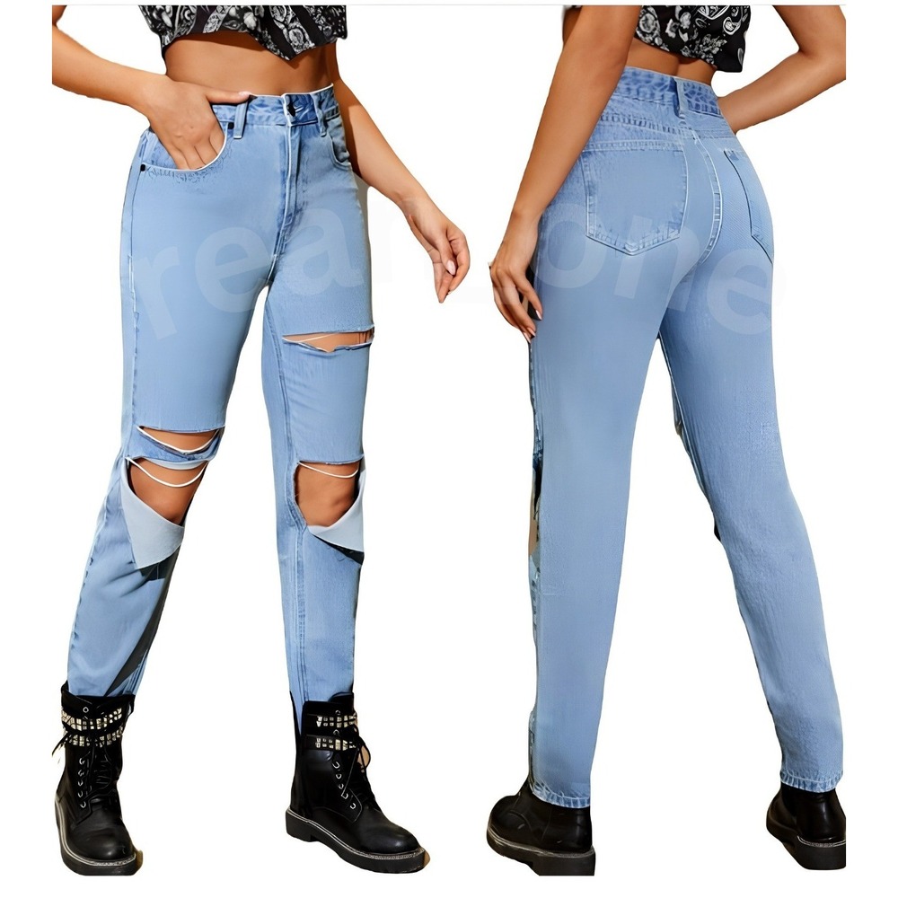 Shein Women's Light Blue Ripped Ankle Denim Jeans Size US-6/Medium NWOT